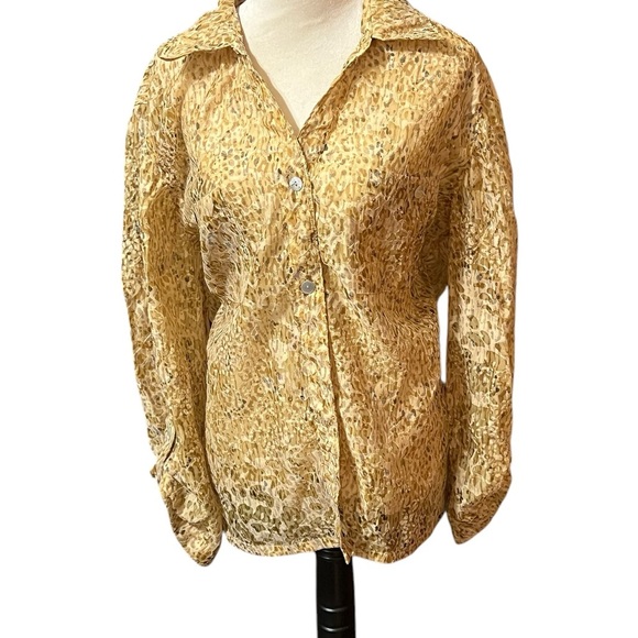 Ruby Rd Gold Button Down Shirt with Notched Collar and Cuffed Sleeves - Picture 1 of 7